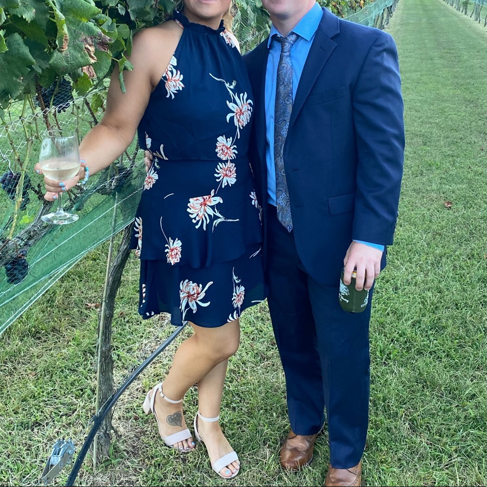 Lulu’s Floral ruffle navy blue Dress
